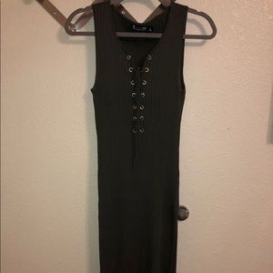 Navy Green Below the Knee Dress